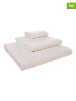 3tlg. Premium-Viskose-Handtuch-Set In Rosa/ Weiß