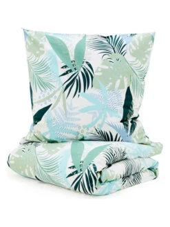 Perkal-Bettwäsche-Set In Grün/ Hellblau