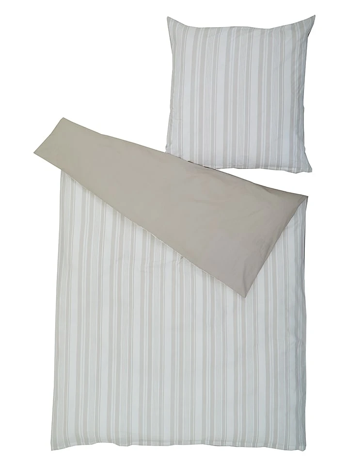 Perkal-Bettwäsche-Set in Weiß/ Beige Perkal-Bettwäsche-Set In Weiß/ Beige -Heimtextil Geschäft avance perkal bettwasche set in weiss beige 1