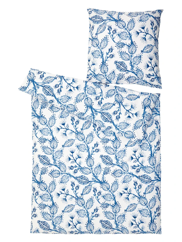 Perkal-Bettwäsche-Set in Weiß/ Blau Perkal-Bettwäsche-Set In Weiß/ Blau -Heimtextil Geschäft avance perkal bettwasche set in weiss blau 1