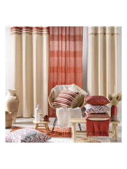 Gardine "Terra Nova" In Creme/ Rot -Heimtextil Geschäft douceur dinterieur gardine terra nova in creme rot 4
