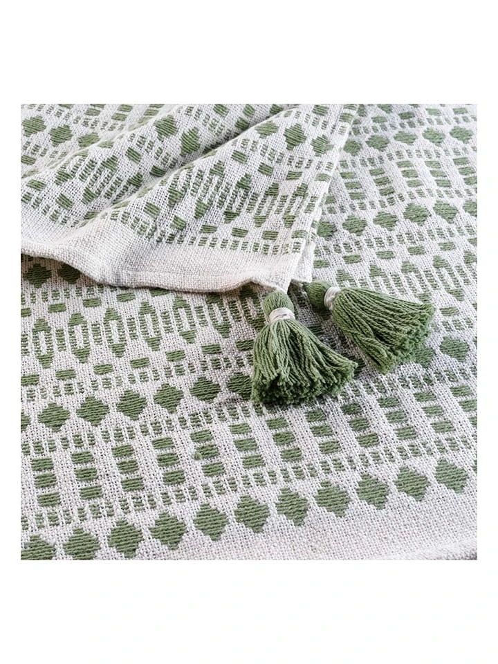 Überwurf "Maldives" in Weiß/ Khaki Überwurf "Maldives" In Weiß/ Khaki -Heimtextil Geschäft douceur dinterieur uberwurf maldives in weiss khaki 2