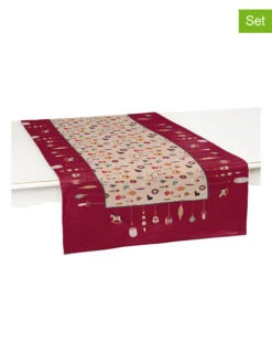 2er-Set: Tischläufer "Christmas Ornaments" In Rot/ Beige - (L)140 X (B)45 Cm